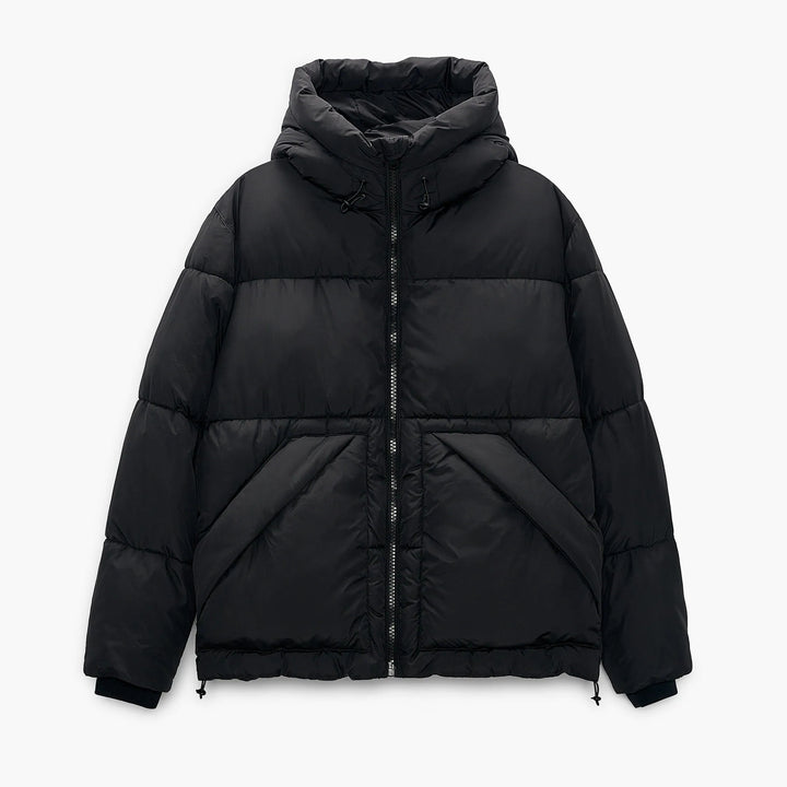 Herren gesteppte Winterjacke mit Kapuze und großzügigen Taschen Hedi-Mode