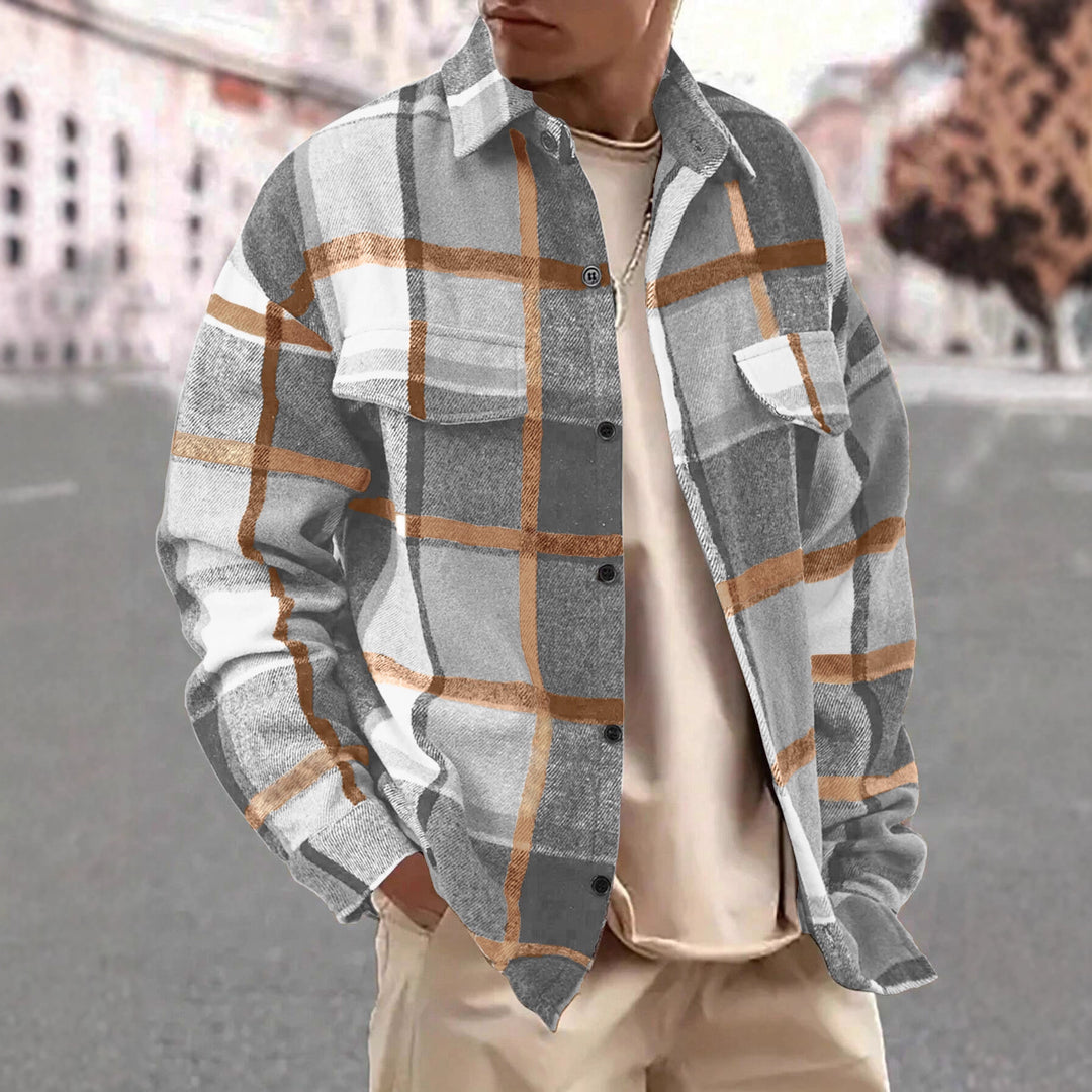 Herren Karierte Flanelljacke mit zwei Brusttaschen und modernem Schnitt Aliams