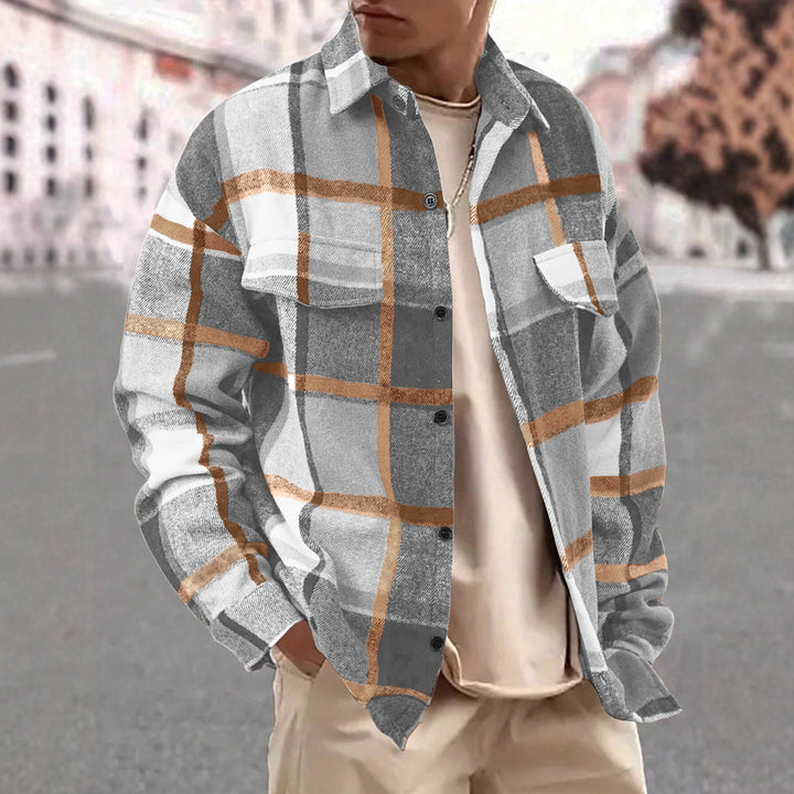 Herren Karierte Flanelljacke mit zwei Brusttaschen und modernem Schnitt Aliams