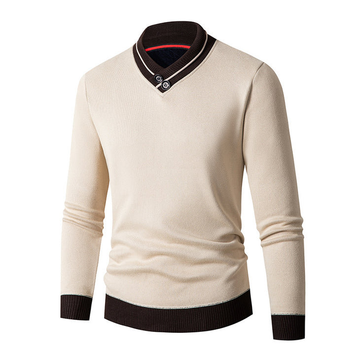 Herren Pullover mit modernem Schalkragen und Knopfdetails Aliams