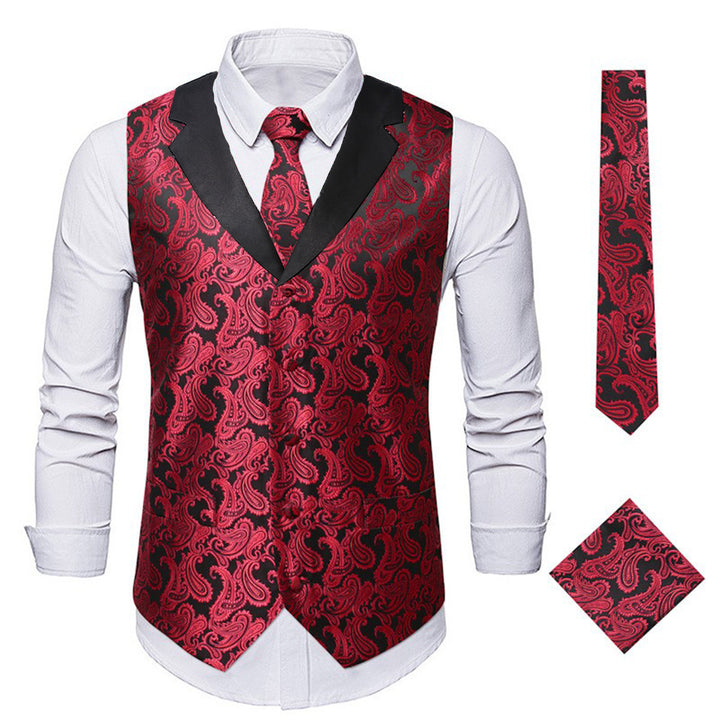 Herren elegante Weste mit floralem Jacquard-Muster und passendem Krawatten-Set Aliams