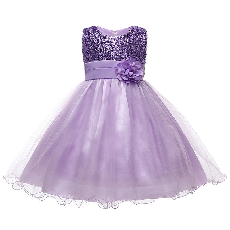 Mädchen Festliches Tüllkleid mit Glitzerndem Oberteil und Floraler Applikation Aliams