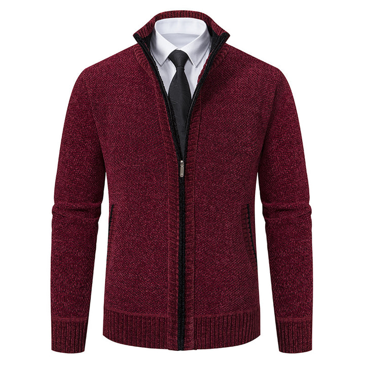 Herren elegante Strickjacke mit modernem Reißverschluss und hohem Kragen Aliams