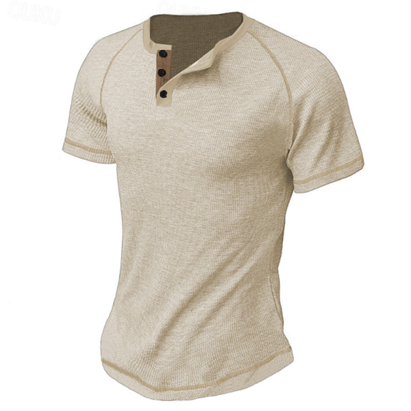 Herren Kurzarm-Henley-Shirt mit strukturierter Oberfläche und Kontrastdetails Aliams