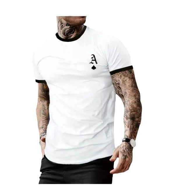 Herren T-Shirt mit modernem Motiv und kontrastierendem Kragen Aliams