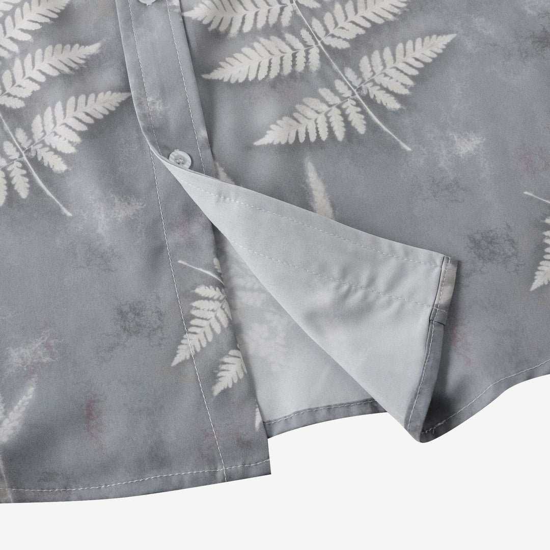 Herren Kurzarmhemd mit botanischem Blattdruck und atmungsaktivem Stoff Aliams