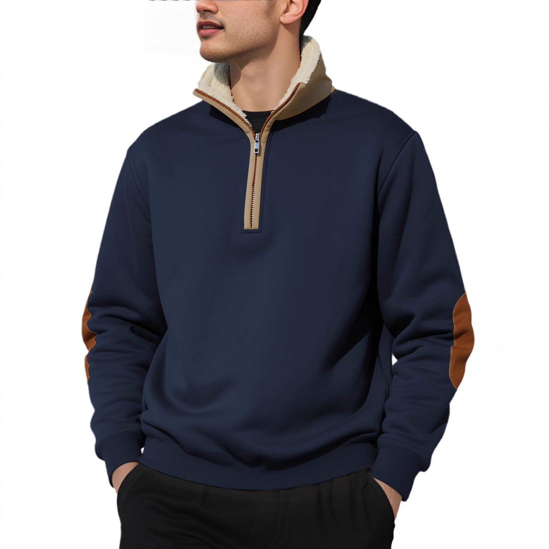 Herren Fleece-Pullover mit hohem Kragen und eleganten Kontrastdetails Aliams