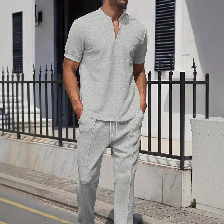 Herren sportliches Oberteil mit kurzem Reißverschluss und lässiger Hose Aliams