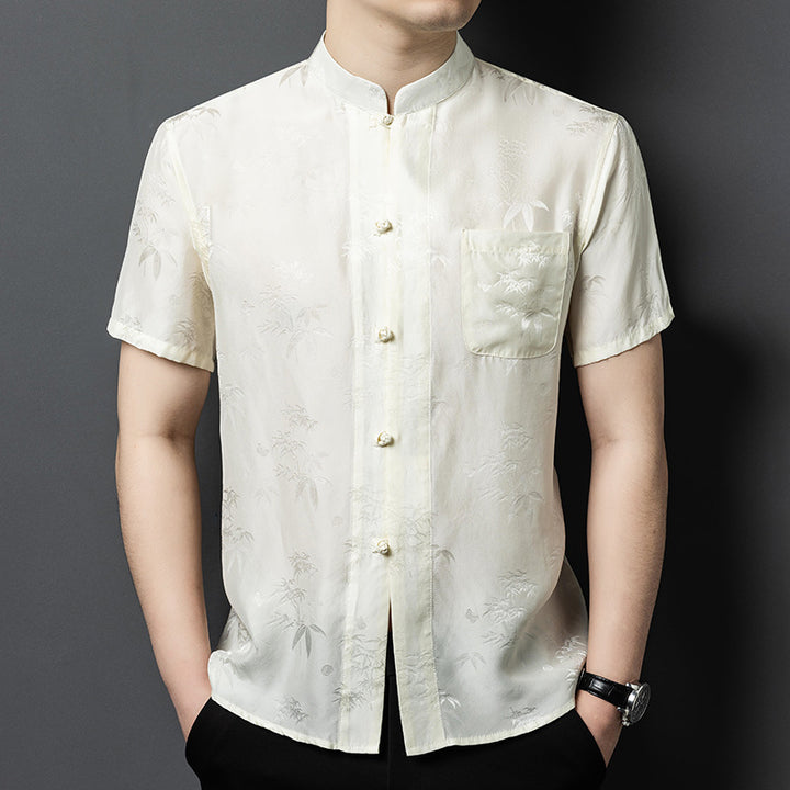 Herren Kurzarmhemd mit asiatischem Floralmuster Aliams