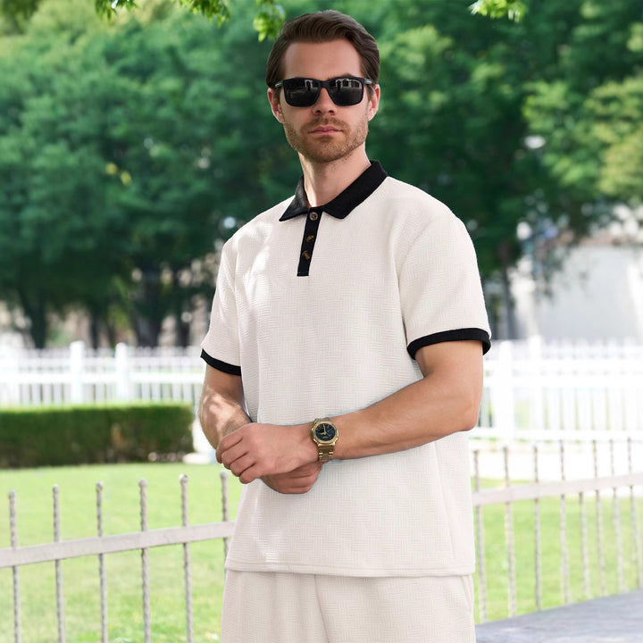 Herren Kurzarm-Polohemd mit Knopfleiste und strukturiertem Design Aliams