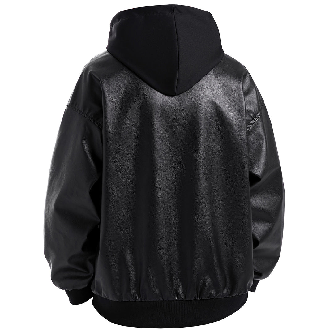 Herren Kunstlederjacke im oversized Schnitt mit abnehmbarer Kapuze Aliams