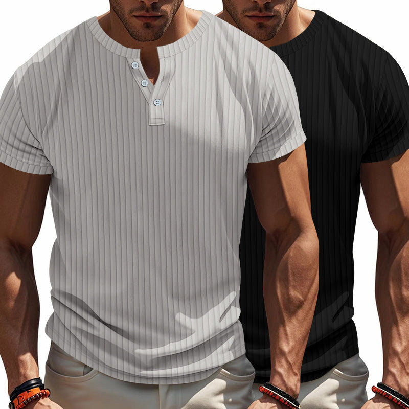 Herren Kurzarm-Henley-T-Shirt mit strukturiertem Rippdesign Aliams