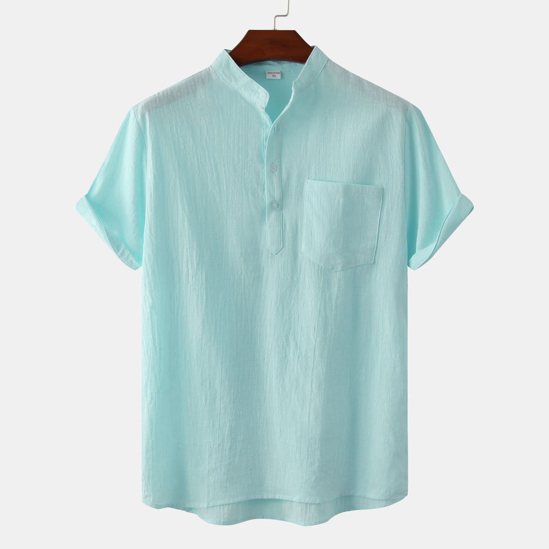 Herren Kurzarmhemd im legeren Henley-Stil mit Brusttasche Aliams