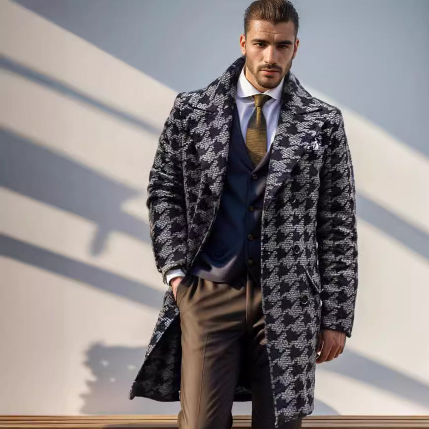 Herren eleganter Mantel im Hahnentrittmuster Aliams