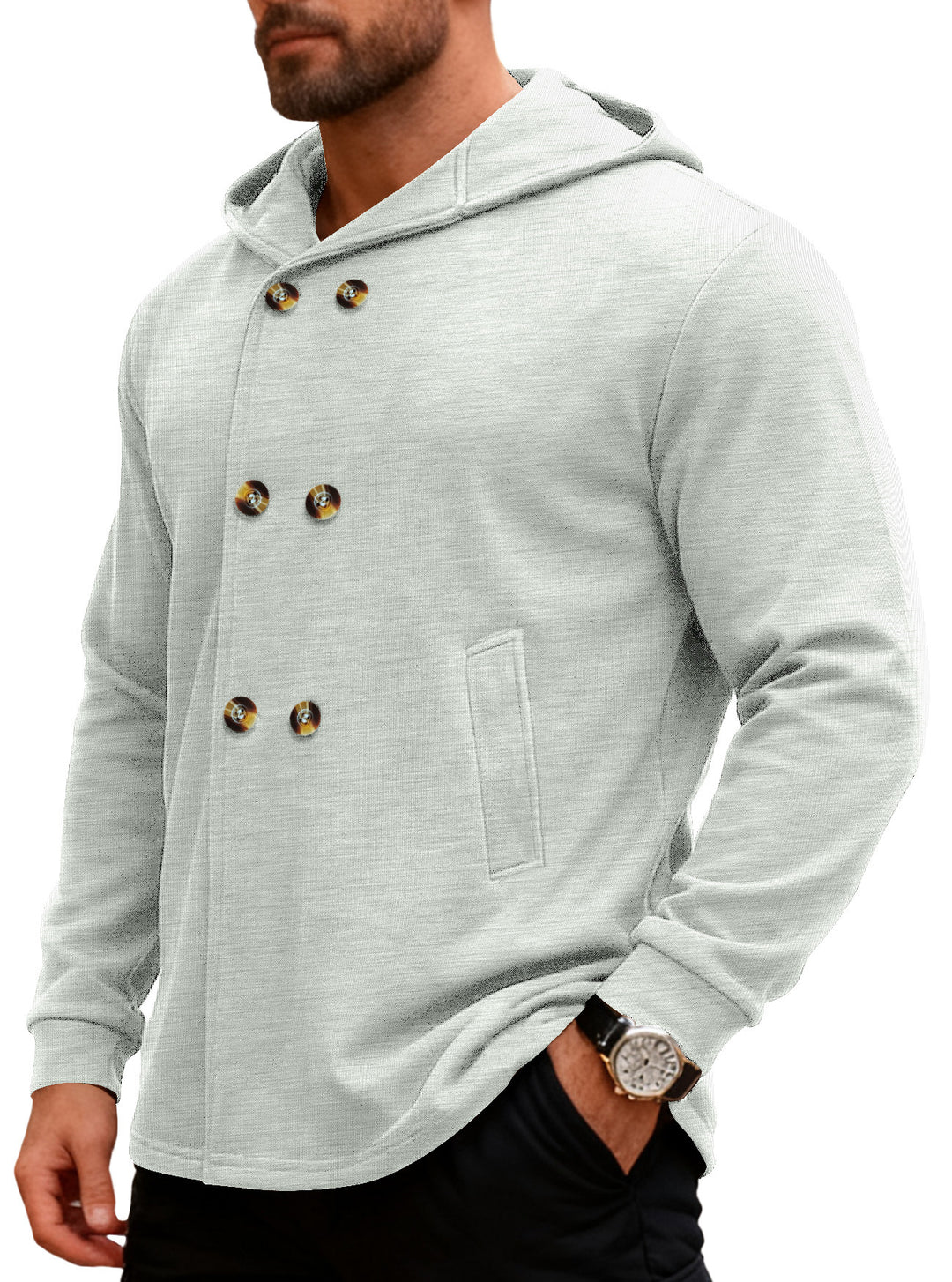 Herren Kapuzensweater mit doppelter Knopfverschluss und seitlichen Taschen Aliams