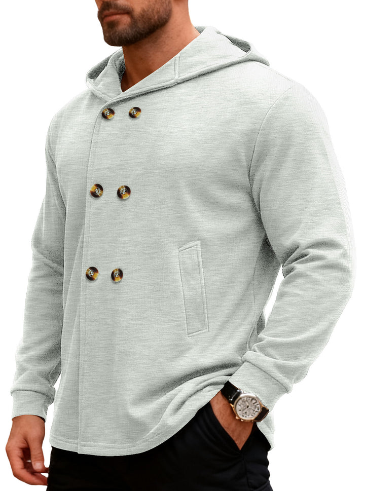 Herren Kapuzensweater mit doppelter Knopfverschluss und seitlichen Taschen Aliams