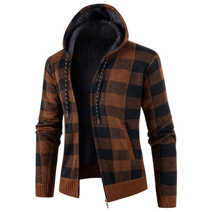 Herren Fleece-Kapuzenjacke mit Karomuster und weichem Innenfutter Aliams