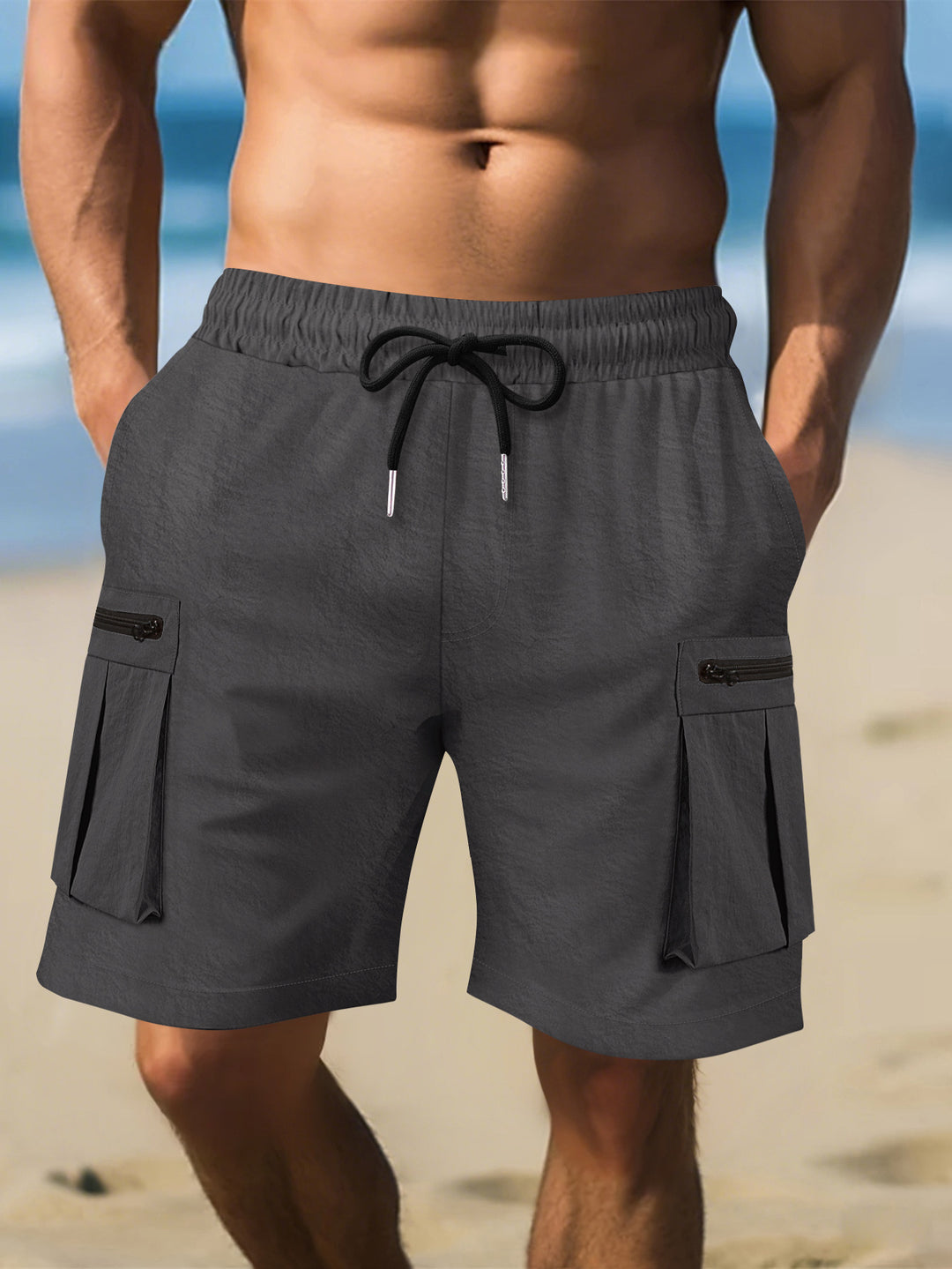 Herren Cargo-Shorts mit praktischen Reißverschlusstaschen und elastischem Bund Aliams