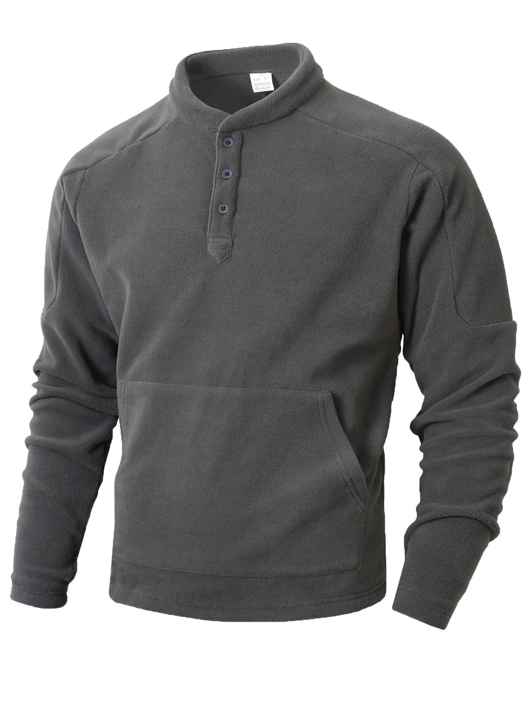 Herren Fleece-Pullover mit Knopfleiste und praktischer Kängurutasche Aliams