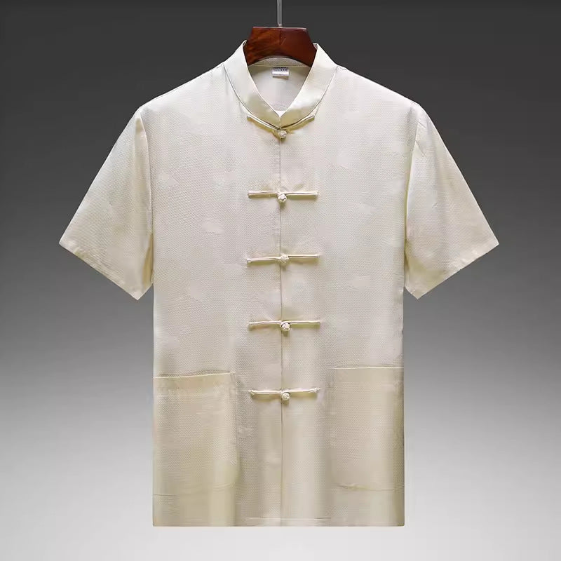 Herren Kurzarmhemd im traditionellen asiatischen Stil mit einzigartigen Knöpfen Aliams