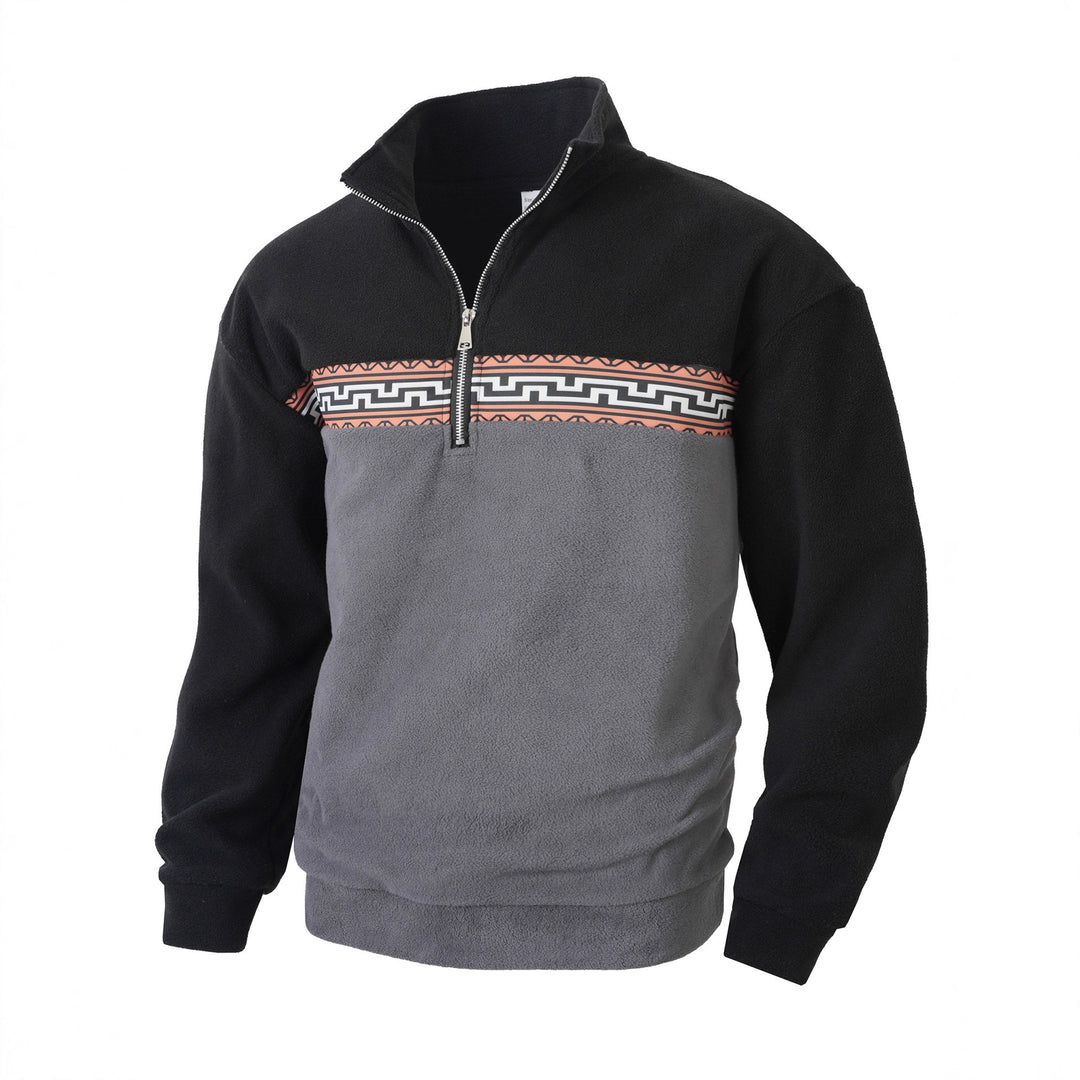 Herren Fleece-Pullover mit stylishem Stehkragen und farblich abgesetztem Muster Aliams