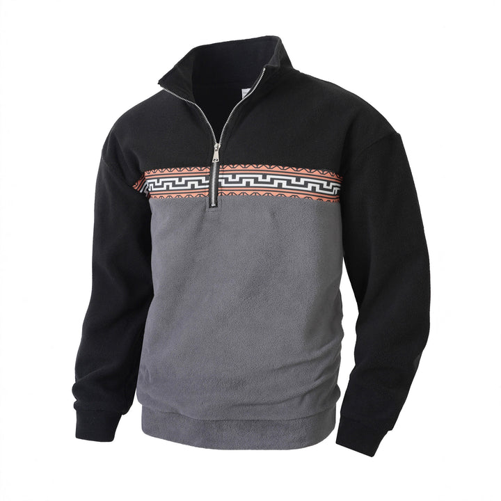 Herren Fleece-Pullover mit stylishem Stehkragen und farblich abgesetztem Muster Aliams