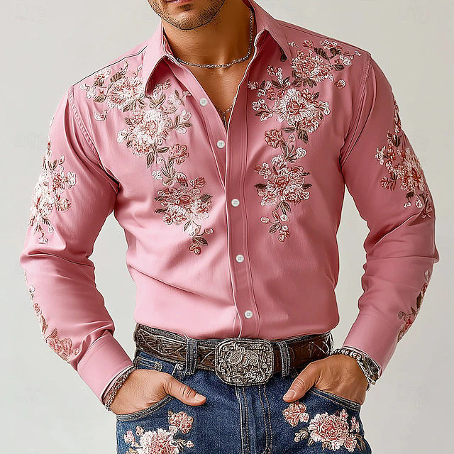 Herren besticktes Hemd mit floralen Motiven Aliams