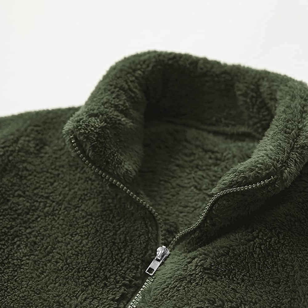 Herren Flauschige Fleecejacke mit hohem Kragen und praktischen Taschen Aliams