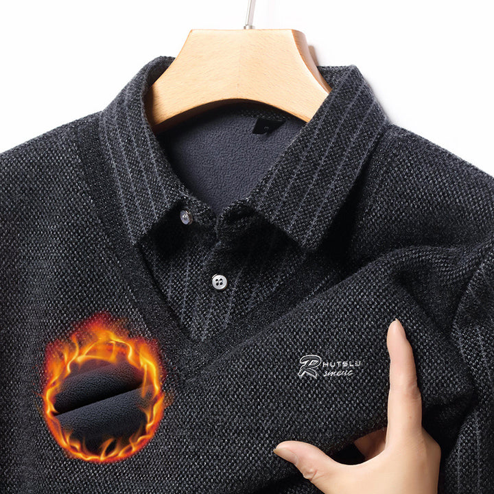 Herren eleganter V-Pullover mit strukturierten Ärmeln und klassischem Hemdkragen Aliams