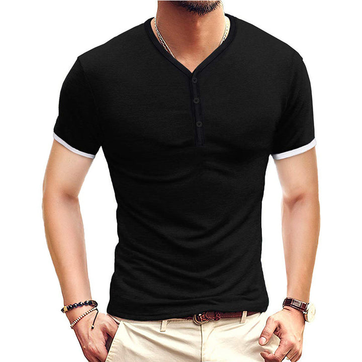 Herren Kurzarm-Henley-Shirt mit kontrastierenden Akzenten Aliams