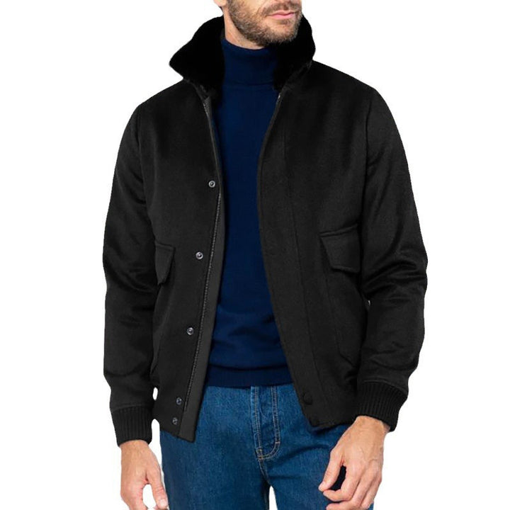 Herren elegante Kurzjacke mit Kunstfellkragen und praktischen Taschen Aliams