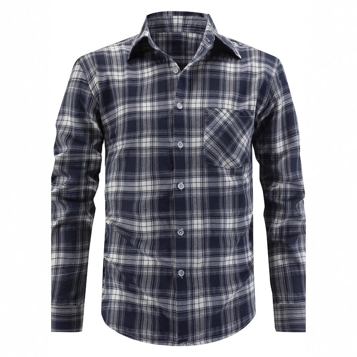 Herren kariertes Langarmhemd mit Brusttasche und bequemem Schnitt Aliams