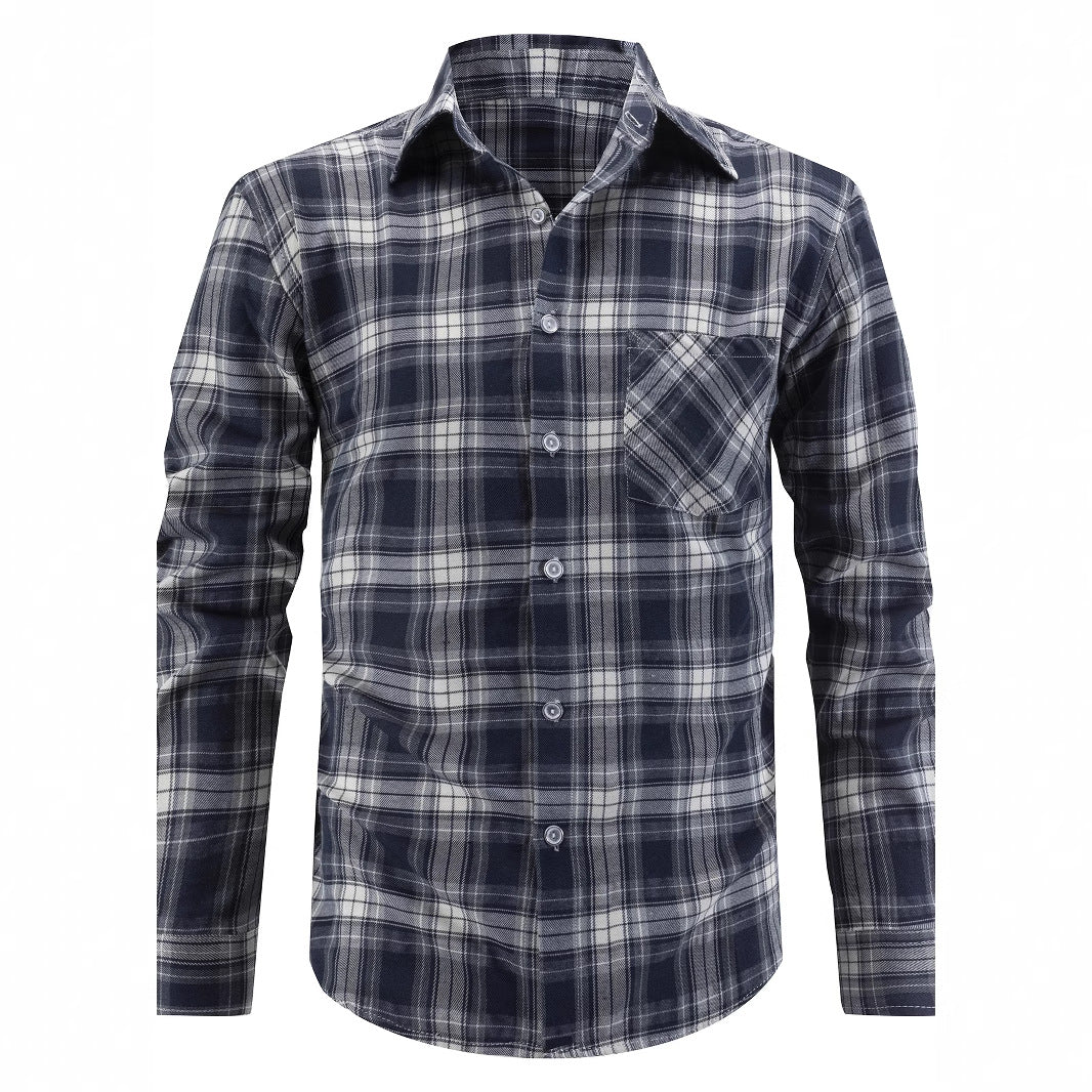 Herren kariertes Langarmhemd mit Brusttasche Aliams