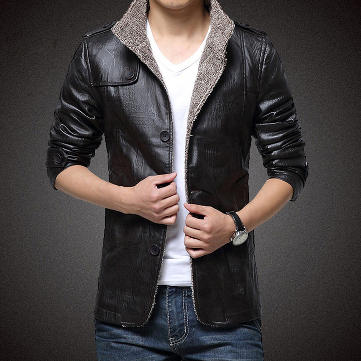 Herren Kunstlederjacke mit warmem Innenfutter Aliams