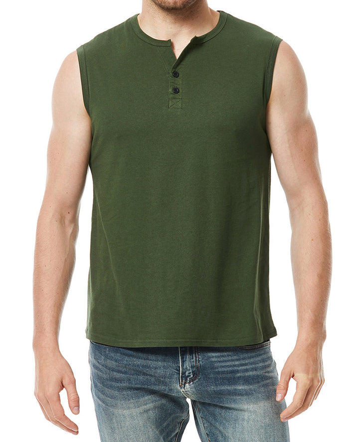 Herren ärmelloses Henley-Shirt mit modernen Knopfdetails Aliams