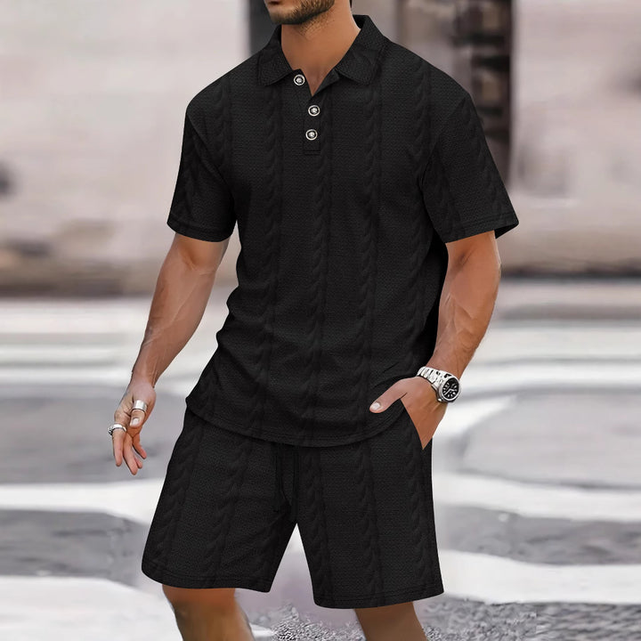 Herren Freizeit-Set mit strukturiertem Poloshirt und Shorts Aliams