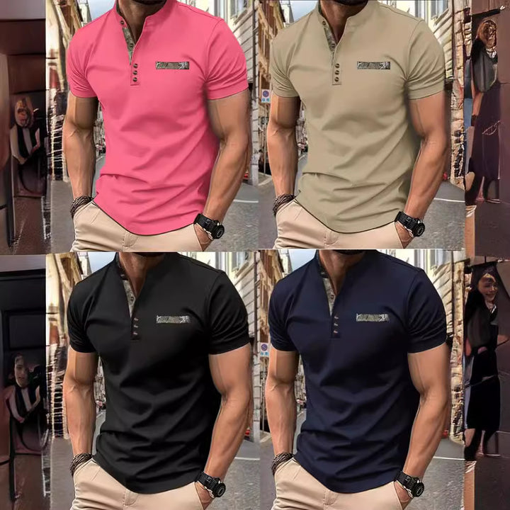 Herren Poloshirt mit modischem Stehkragen und eleganten Knöpfen Aliams