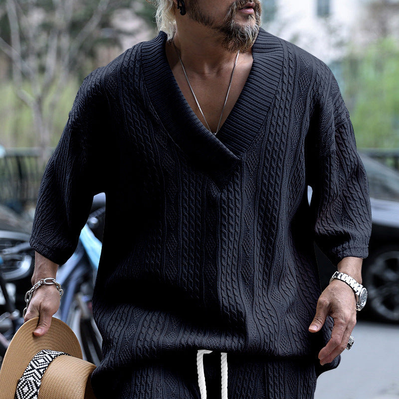 Herren Grobstrick Pullover mit tiefem V-Ausschnitt Aliams