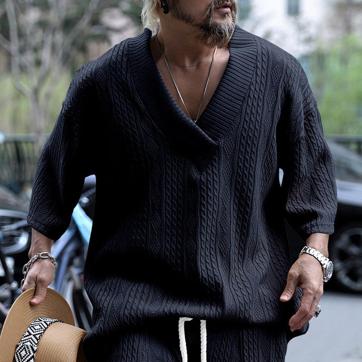 Herren Grobstrick Pullover mit tiefem V-Ausschnitt Aliams
