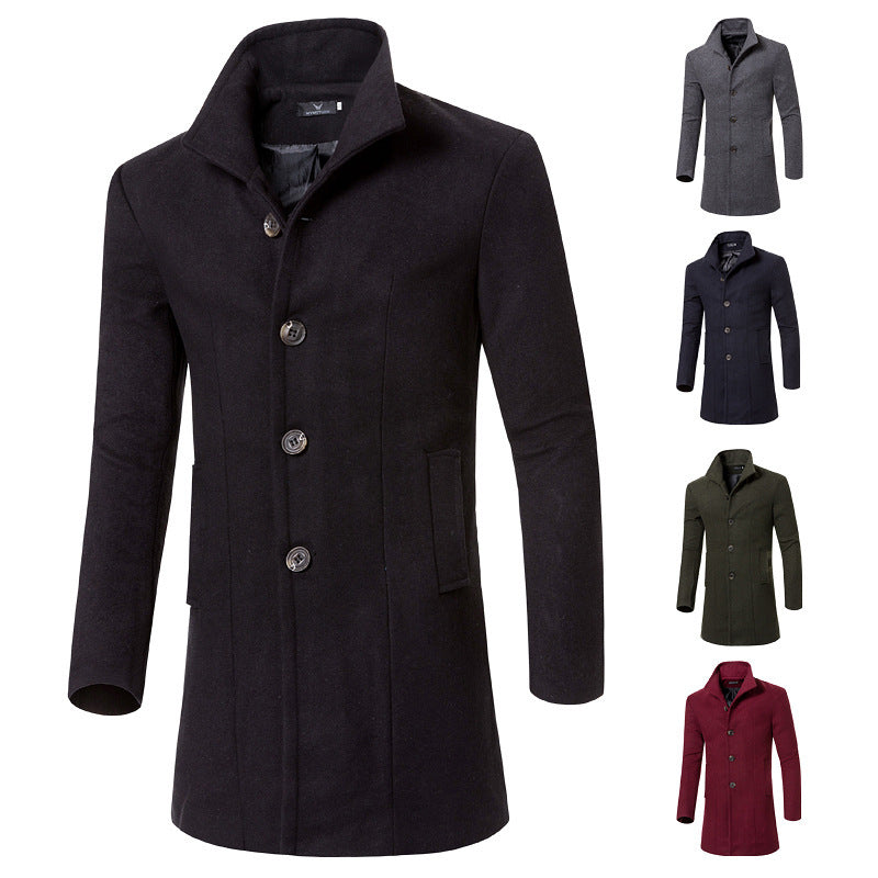 Herren eleganter Woolcoat mit modernem Stehkragen und praktischen Taschen Aliams