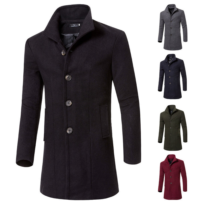 Herren eleganter Woolcoat mit modernem Stehkragen und praktischen Taschen Aliams