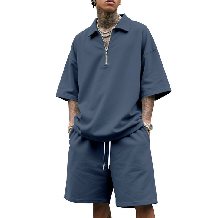 Herren Sportliches Kurzarm-Set mit dezente Reißverschlussdetail und lockerer Passform Aliams