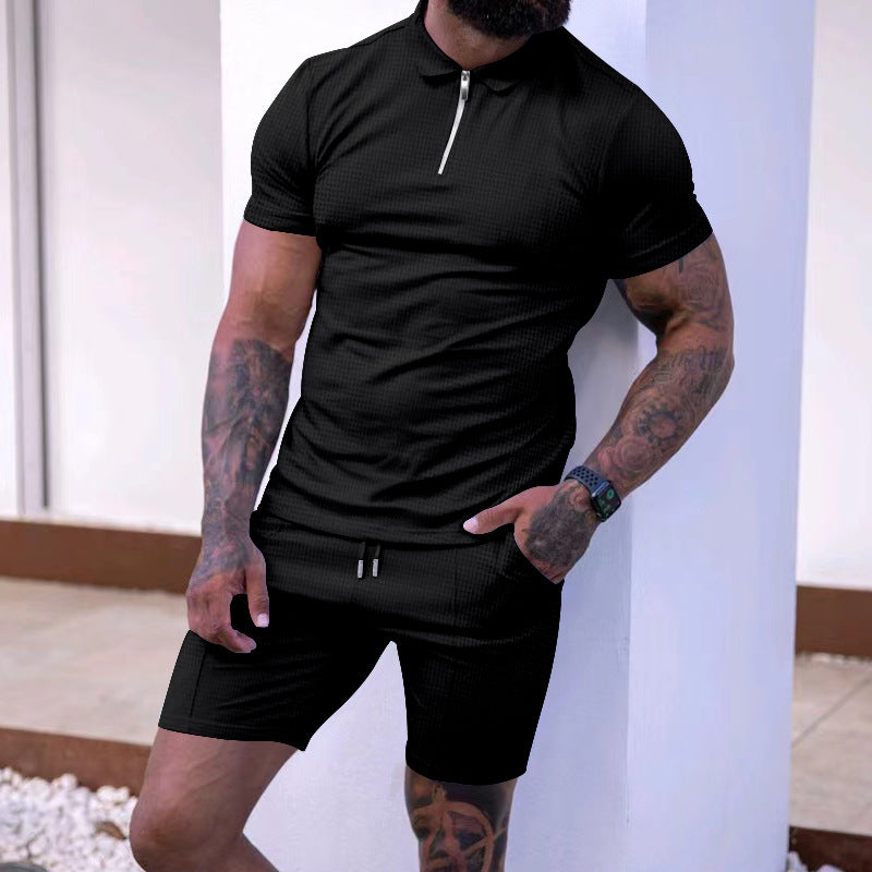 Herren sportliches Poloshirt mit Reißverschluss und passenden Shorts Aliams