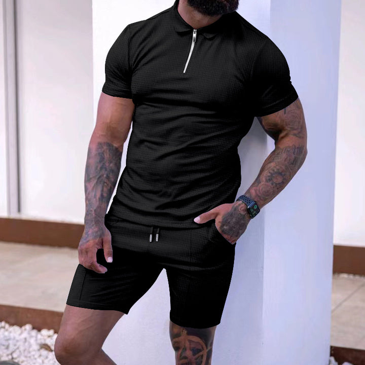 Herren sportliches Poloshirt mit Reißverschluss und passenden Shorts Aliams