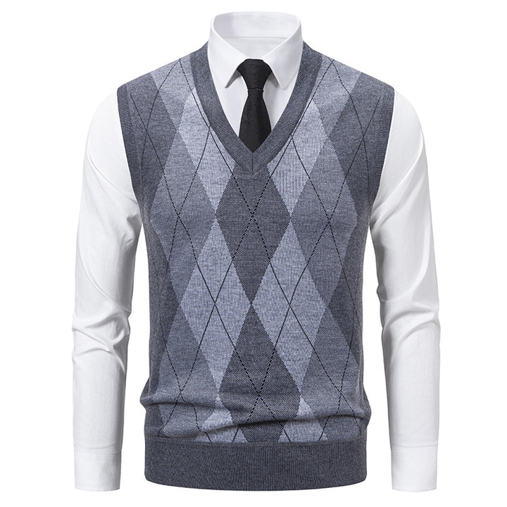 Herren V-Ausschnitt Strickpullover mit elegantem Rautenmuster Aliams