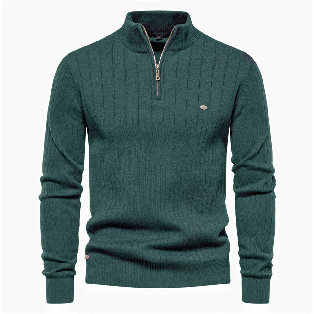 Herren Pullover mit eleganter Rippstruktur und halbem Reißverschluss Aliams