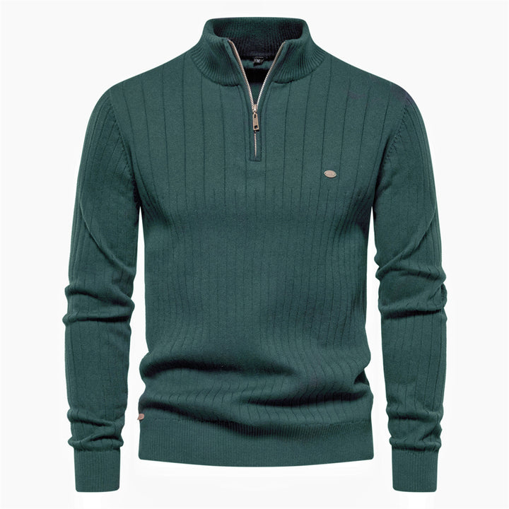 Herren Pullover mit eleganter Rippstruktur und halbem Reißverschluss Aliams