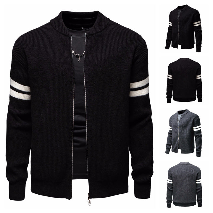 Herren Strickjacke mit modernem Zipper und dekorativem Streifenmuster Aliams