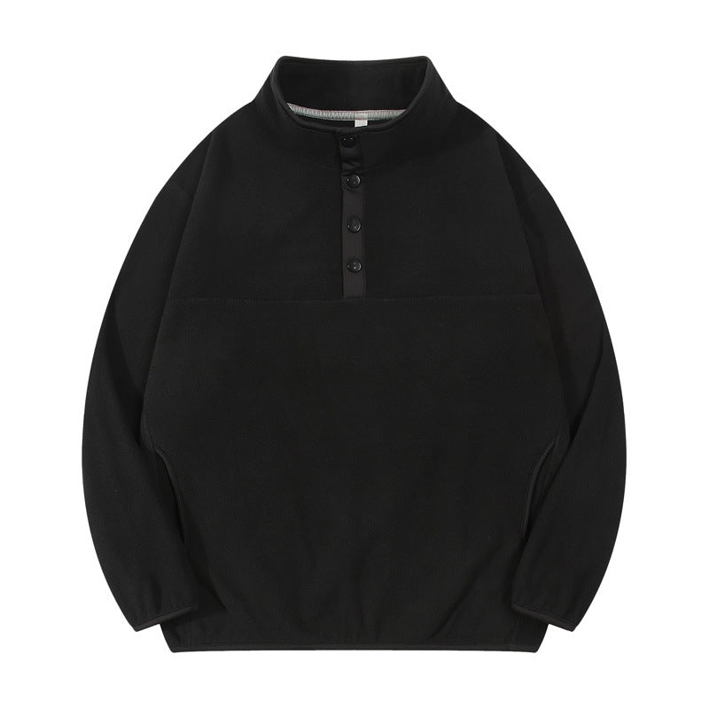 Herren gemütlicher Fleece-Pullover mit Stehkragen und Druckknöpfen Aliams