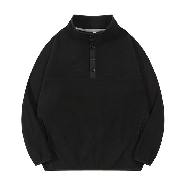 Herren gemütlicher Fleece-Pullover mit Stehkragen und Druckknöpfen Aliams